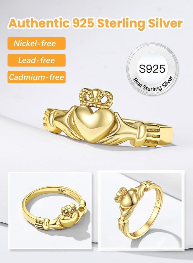 Bestyle Bertyle Silver Gold Irish Claddagh Ring for Women, High Polish Sterling Silver Band Women Ring Stackable, Cute Heart Women Index Finger Ring, Every Day Casual Ring, Size 6 - Image 2